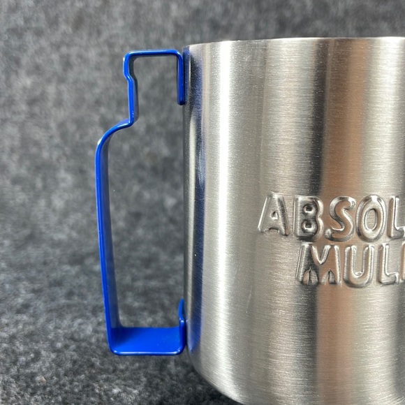 NEW Set of 2 Stainless steel Absolut Mule mug w/ blue vodka bottle shape handle - Picture 3 of 8